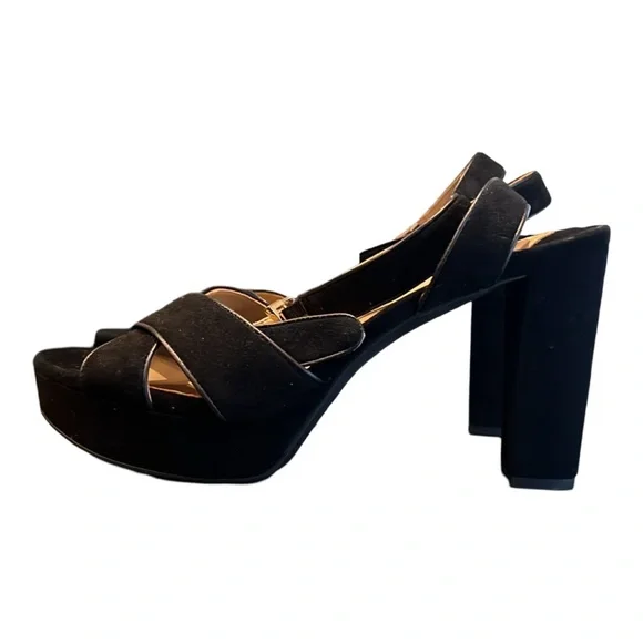 Lauren Ralph Lauren Sasha Black Suede Leather Platform Sandal Size 10 New